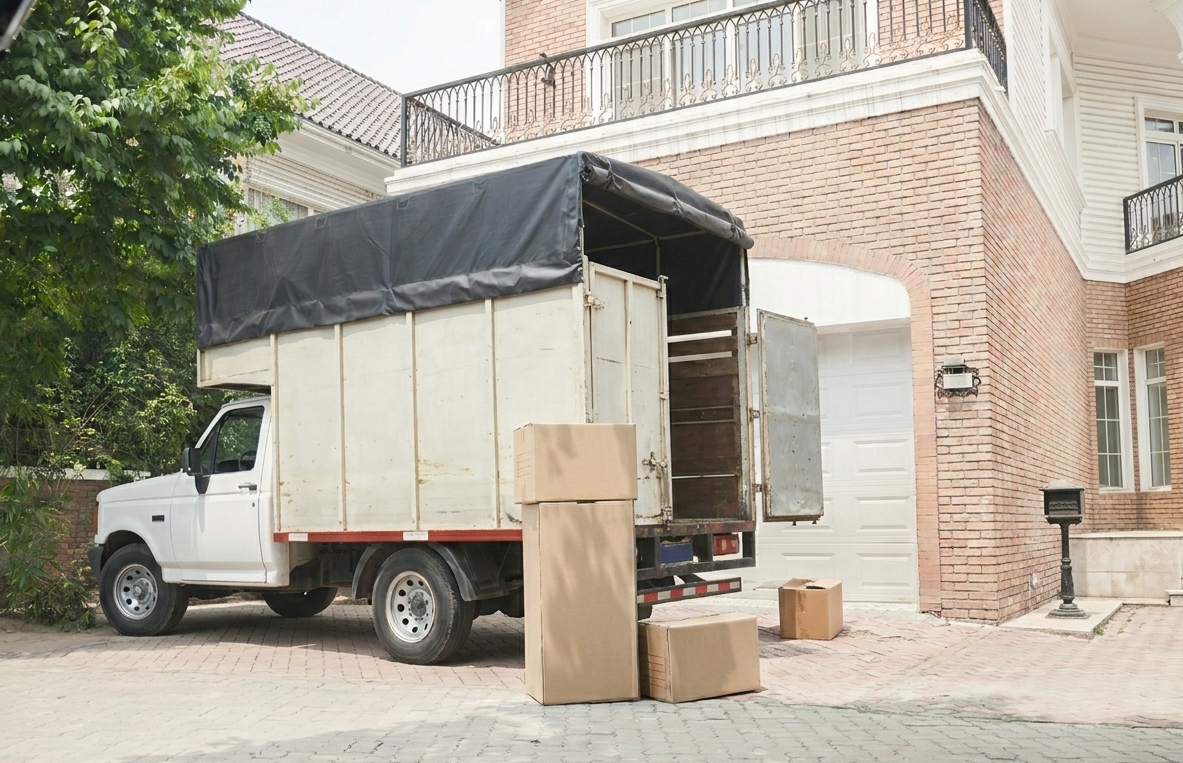 Camioneta de mudanza con carga acomodada
