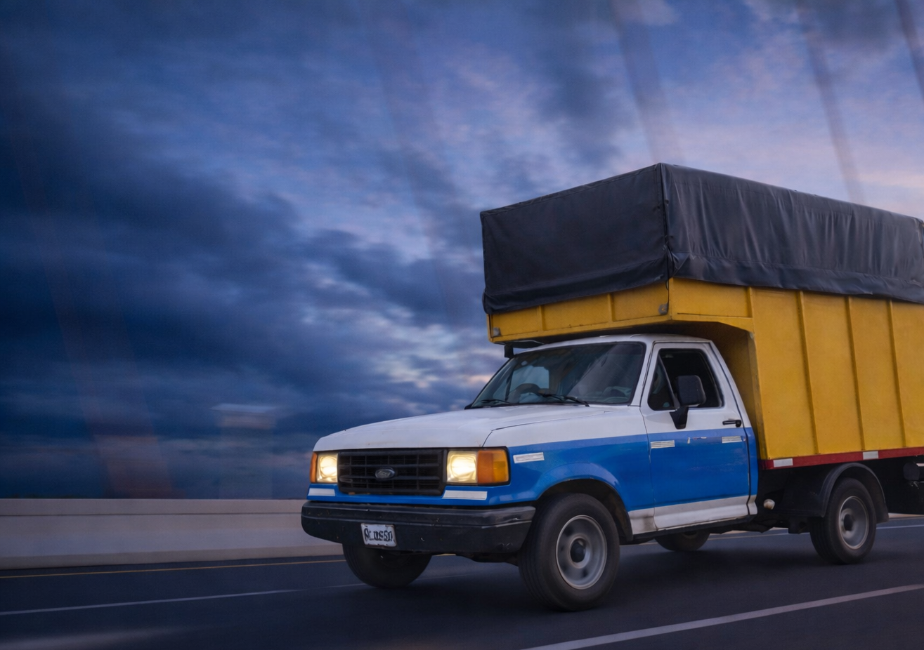 Camioneta de carga circulando por ruta